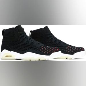 New RARE!! Jordan Flyknit Mens Sz 12 Black w Red and Gold Inlay